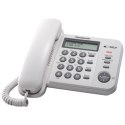 Telefon stacjonarny Panasonic KX-TS560FXW z wyświetlaczem, identyfikacją numeru, białym kolorem, pojemnością książki telefoniczn