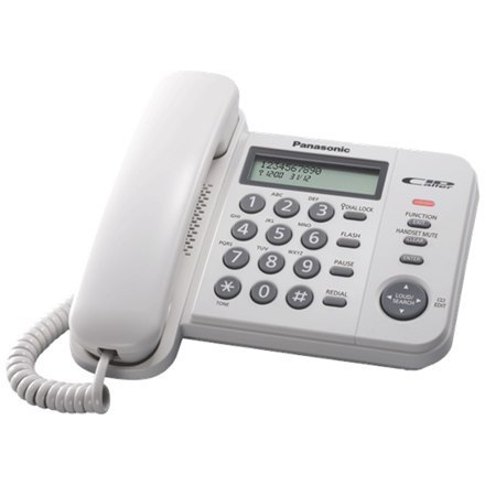 Telefon stacjonarny Panasonic KX-TS560FXW z wyświetlaczem, identyfikacją numeru, białym kolorem, pojemnością książki telefoniczn