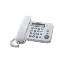 Telefon stacjonarny Panasonic KX-TS560FXW z wyświetlaczem, identyfikacją numeru, białym kolorem, pojemnością książki telefoniczn