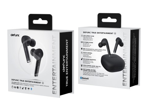 Defunc | Słuchawki douszne | Prawdziwa rozrywka | Wbudowany mikrofon | Bluetooth | Bezprzewodowy | Czarny