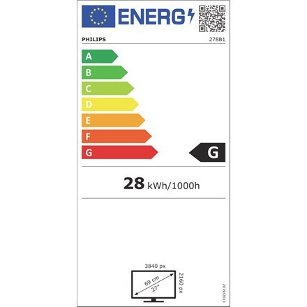 Philips | 278B1/00 | 27 " | IPS | 4K UHD | 16:9 | 4 ms | 350 cd/m² | Czarny | Porty HDMI w ilości 2 | 60 Hz
