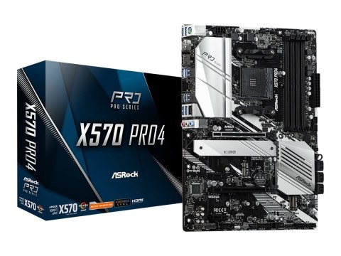 ASRock | X570 Pro4 | Rodzina procesorów AMD | Gniazdo procesora AM4 | DDR4 DIMM | Gniazda pamięci 4 | Obsługiwane interfejsy dys