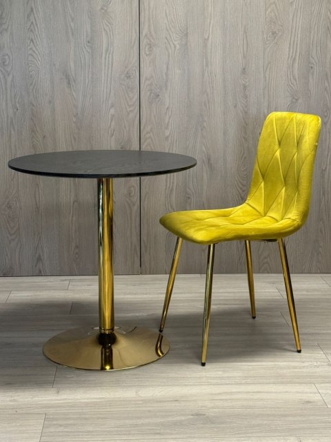 Stół okrągły VICTORY BLACK WOOD 70 cm GOLD