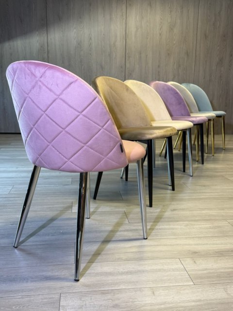 Krzesło tapicerowane GLORIA PINK VELVET SILVER
