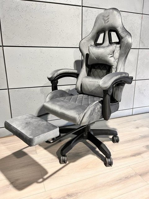 Fotel obrotowy gamingowy XL POKER PRO GREY ALCANTARA OUTLET