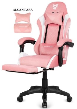 Fotel obrotowy gamingowy XL POKER PRO PINK + WHITE ALCANTARA