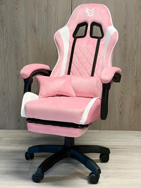 Fotel obrotowy gamingowy XL POKER PRO PINK + WHITE ALCANTARA