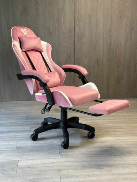 Fotel obrotowy gamingowy XL POKER PRO PINK + WHITE ALCANTARA