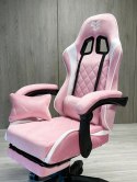 Fotel obrotowy gamingowy XL POKER PRO PINK + WHITE ALCANTARA