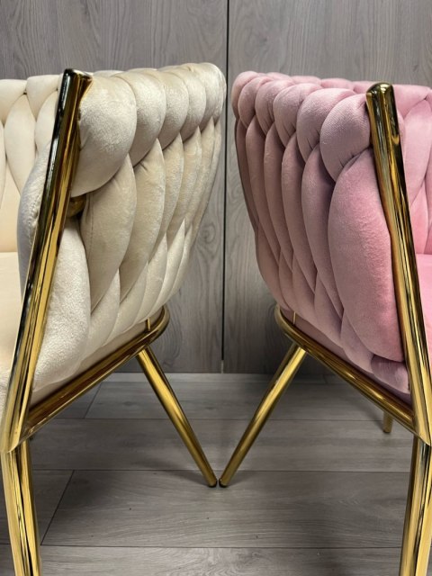 Krzesło plecione Lugano fotel TRECCIA CREAM VELVET GOLD