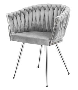 Krzesło plecione Lugano fotel TRECCIA GREY VELVET SILVER