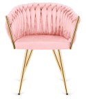 Krzesło plecione Lugano fotel TRECCIA PINK VELVET GOLD