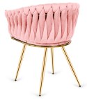 Krzesło plecione Lugano fotel TRECCIA PINK VELVET GOLD