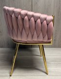Krzesło plecione Lugano fotel TRECCIA PINK VELVET GOLD
