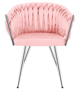 Krzesło plecione Lugano fotel TRECCIA PINK VELVET SILVER