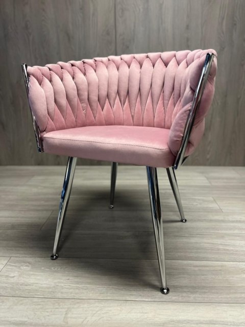 Krzesło plecione Lugano fotel TRECCIA PINK VELVET SILVER