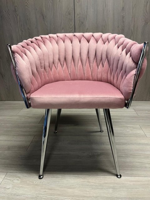 Krzesło plecione Lugano fotel TRECCIA PINK VELVET SILVER