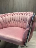 Krzesło plecione Lugano fotel TRECCIA PINK VELVET SILVER