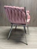 Krzesło plecione Lugano fotel TRECCIA PINK VELVET SILVER
