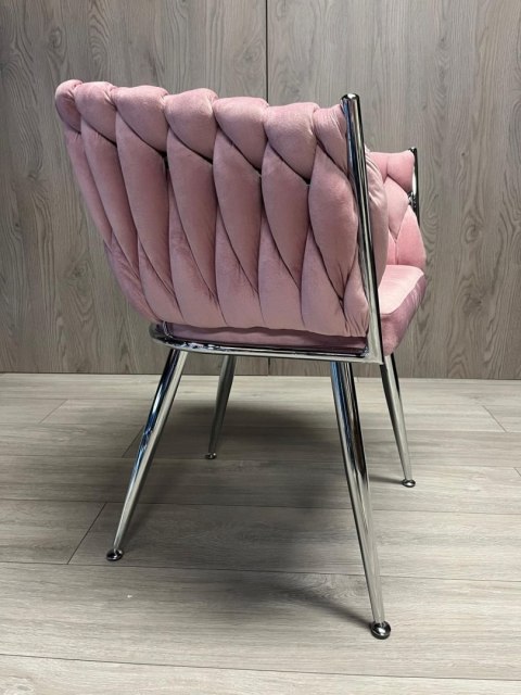 Krzesło plecione Lugano fotel TRECCIA PINK VELVET SILVER