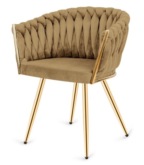 Krzesło plecione Lugano fotel TRECCIA SAND VELVET GOLD