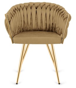 Krzesło plecione Lugano fotel TRECCIA SAND VELVET GOLD