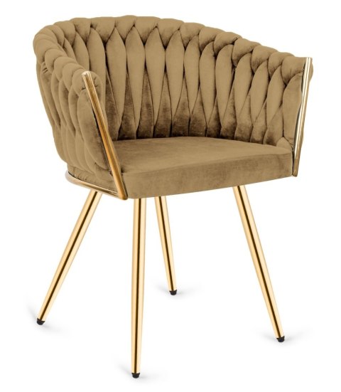 Krzesło plecione Lugano fotel TRECCIA SAND VELVET GOLD