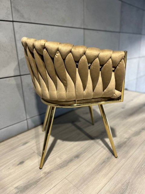 Krzesło plecione Lugano fotel TRECCIA SAND VELVET GOLD