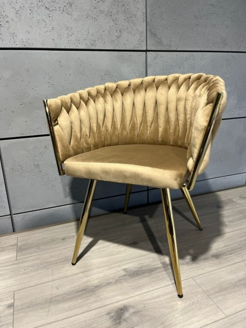 Krzesło plecione Lugano fotel TRECCIA SAND VELVET GOLD