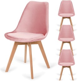 Krzesło skandynawskie MONZA GRANDE Zestaw 4 sztuki PINK VELVET