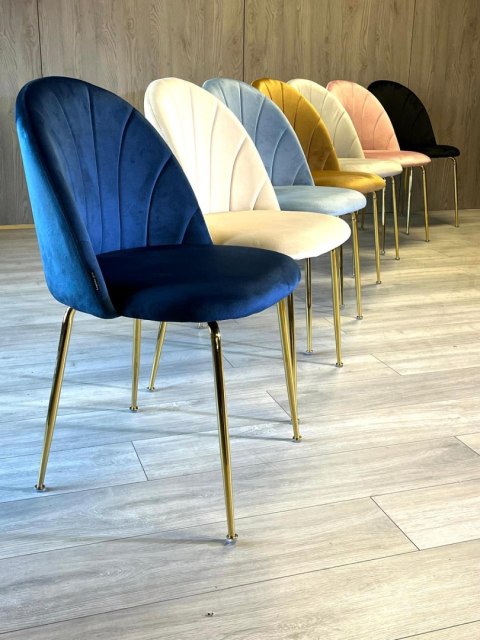 Krzesło tapicerowane CAMILA BLUE VELVET GOLD