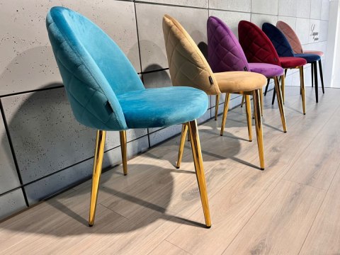 Krzesło tapicerowane GLORIA SEA BLUE VELVET GOLD