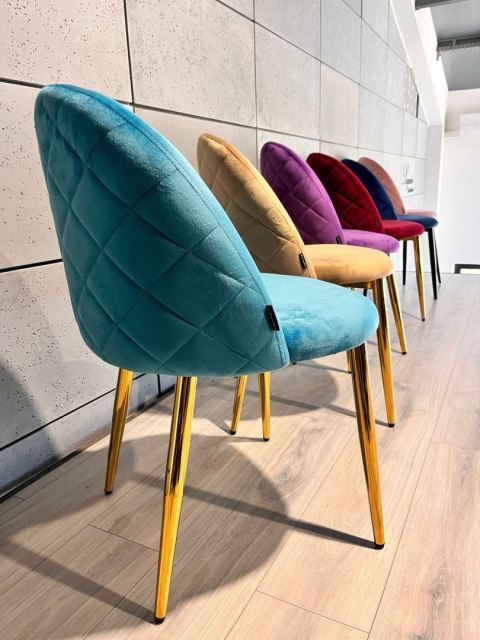 Krzesło tapicerowane GLORIA SEA BLUE VELVET GOLD