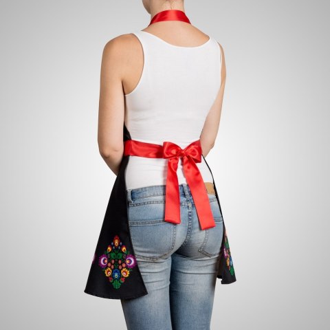 Nitly FOLK Fartuszek Sukienka fartuch damski CZARNY