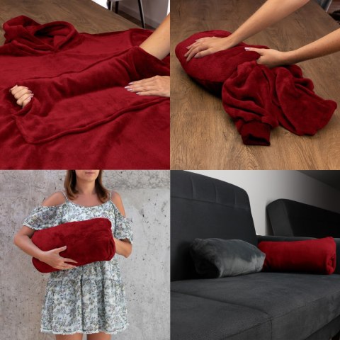 Bluzair Bluza Koc Oversize Kaptur Polska Bordowy