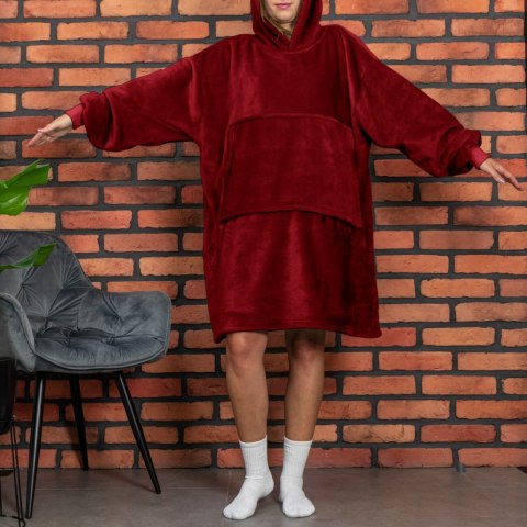 Bluzair Bluza Koc Oversize Kaptur Polska Bordowy