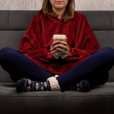 Bluzair Bluza Koc Oversize Kaptur Polska Bordowy