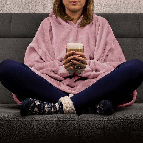 Bluzair Bluza Koc Oversize z Kapturem Polska Róż