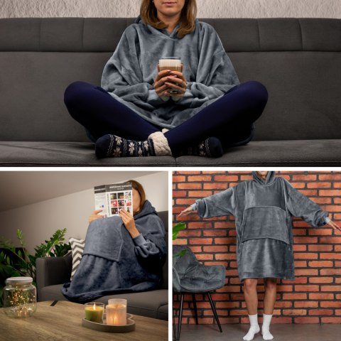 Bluzair Bluza Koc Oversize z Kapturem Polska Szary