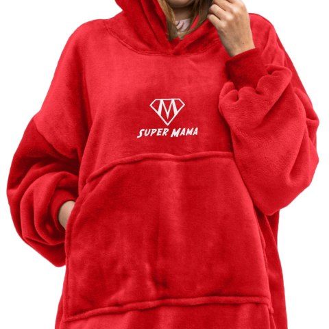 Bluzair SUPER MAMA - Bluza koc - Czerwony - prezent dla mamy - dzień matki