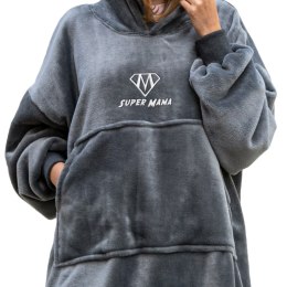 Bluzair SUPER MAMA - Bluza koc - Szary - prezent dla mamy - dzień matki