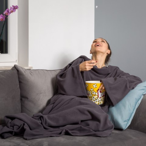 Kocyko - Szlafrok Grafit ciepły koc z rękawami