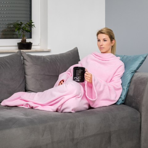 Kocyko - Szlafrok Jasny Róż ciepły koc z rękawami