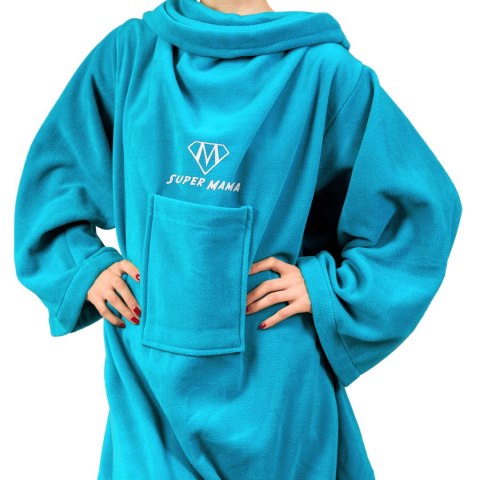 Kocyko-szlafrok SUPER MAMA - Niebieski - prezent dla mamy - na dzień matki
