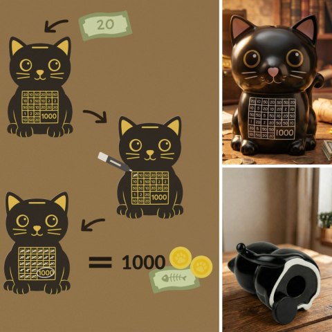 Skarbonka wykreślanka Kotek - wyzwanie cel 1000 - prezent edukacyjny