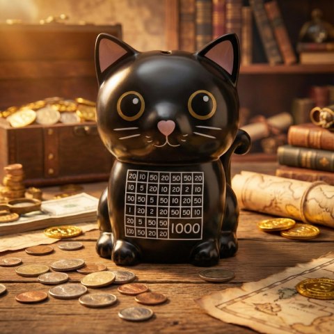 Skarbonka wykreślanka Kotek - wyzwanie cel 1000 - prezent edukacyjny