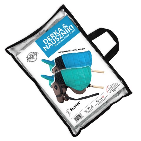 Zestaw Skippi - Hobby Horse Gniady - Derka i nauszniki - mięta i niebieski