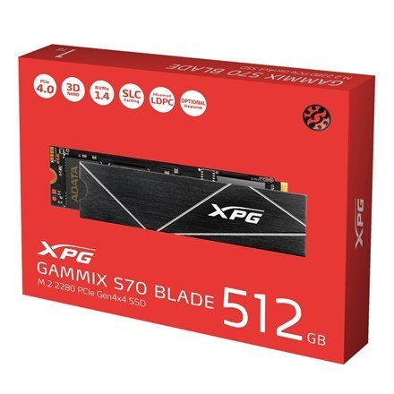 ADATA | XPG Gammix S70 BLADE | 512 GB | Format SSD M.2 2280 | Interfejs SSD PCIe Gen4x4 | Prędkość odczytu 7400 MB/s | Prędkość