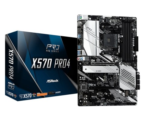 ASRock | X570 Pro4 | Rodzina procesorów AMD | Gniazdo procesora AM4 | DDR4 DIMM | Gniazda pamięci 4 | Obsługiwane interfejsy dys