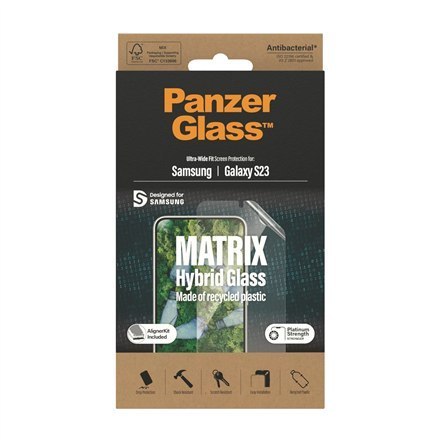 PanzerGlass | Matrix Screen Protector, Ultra-Wide Fit W. Alignerkit | Screen Protector | Samsung | Galaxy S23 | Transparent